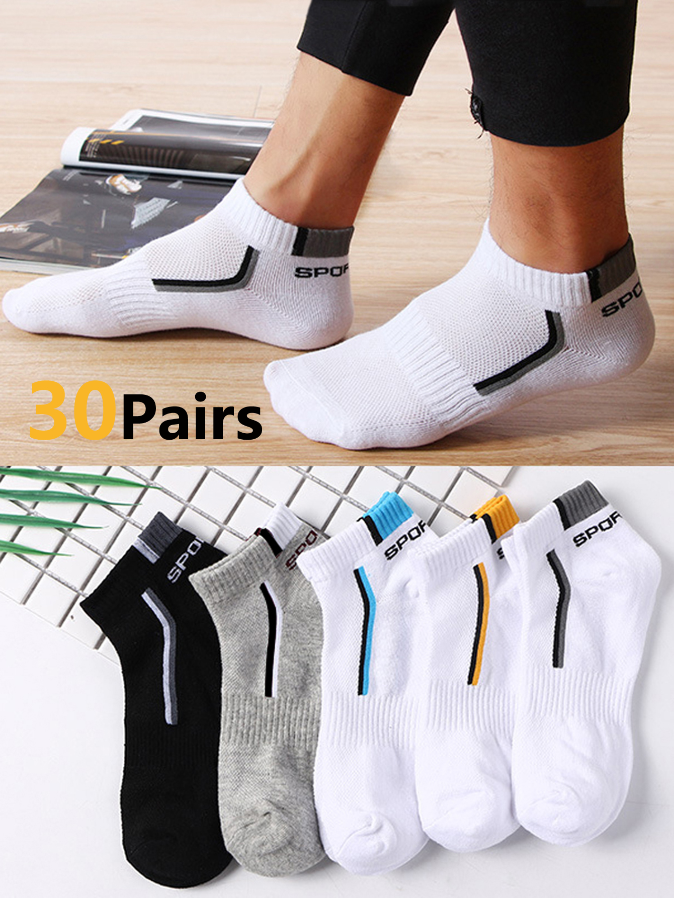 30Pairs Men's Mesh Breathable  - Ankle Sock Low Cut 评论和价格