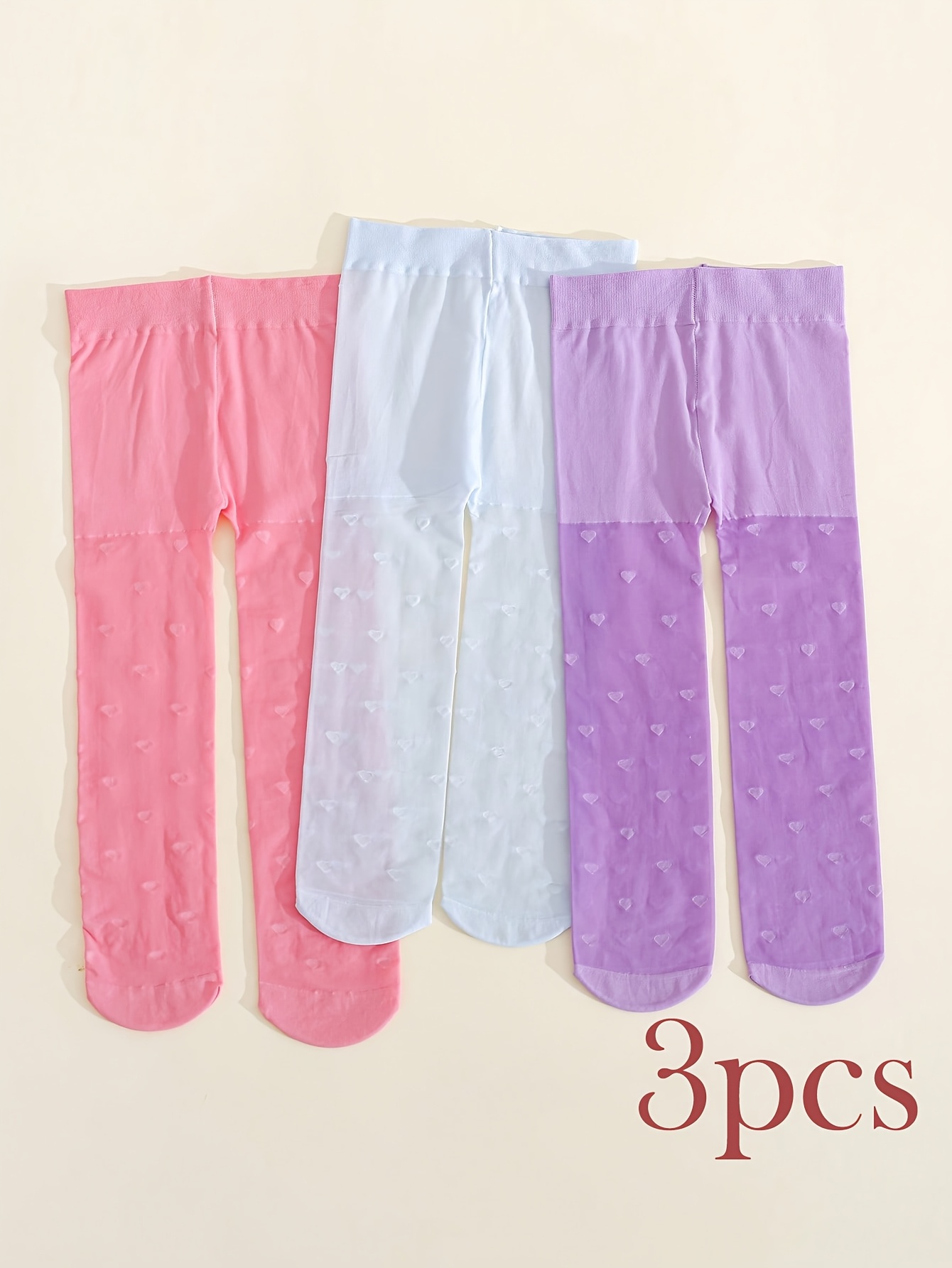 3PCS Toddler Girls Heart Print - Tights Pantyhose Sheer 评论和价格