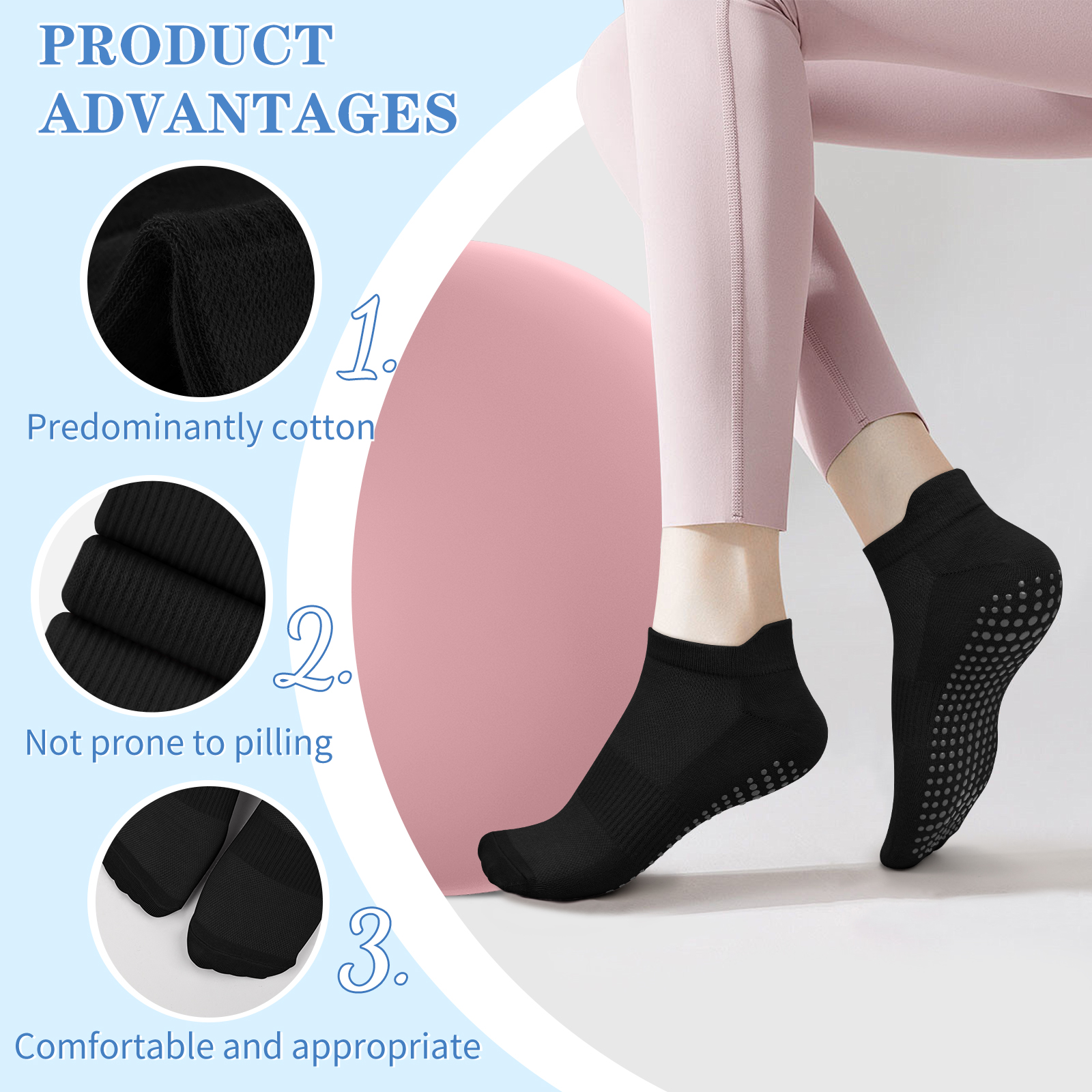 3 Pairs Yoga Socks Women Cotto - No Show Sock Women 评论和价格